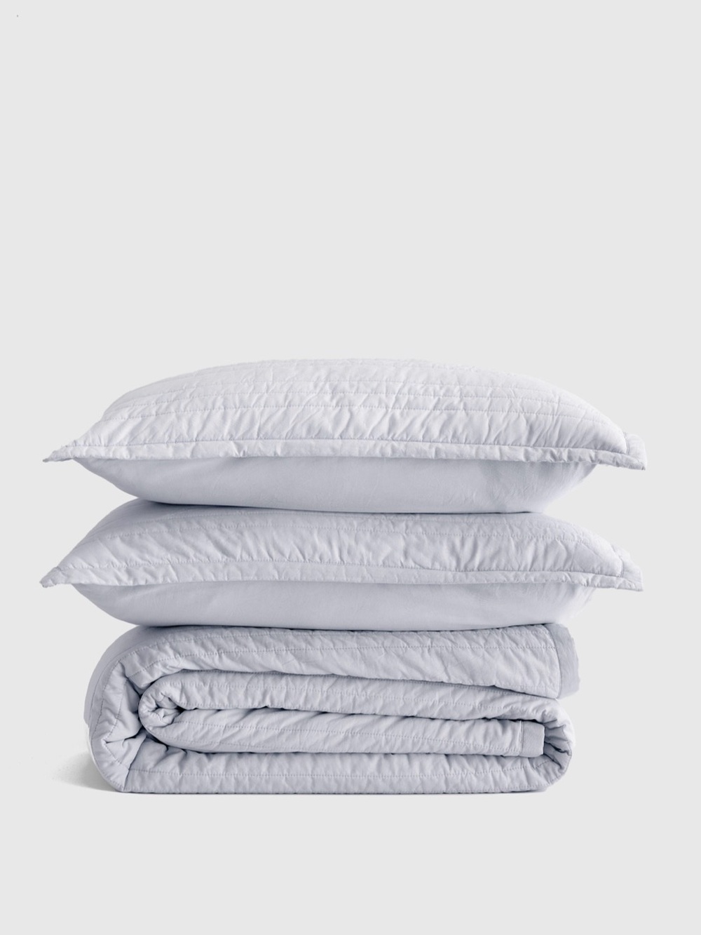 Quince Organic Cotton Stripe Stitch Quilt Set in Light Blue, King/Cal King
